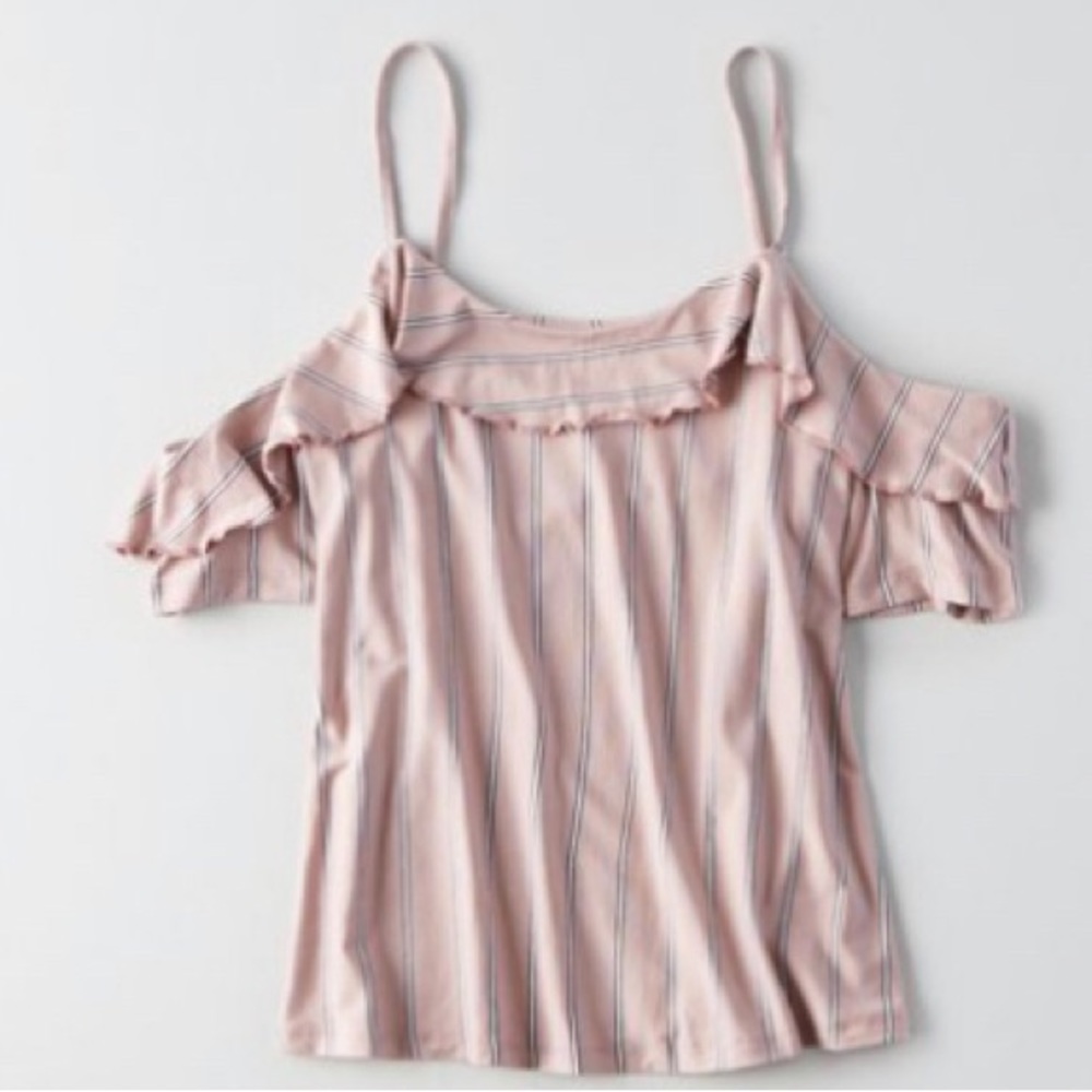 Pink Striped Ruffle Off The Shoulder Top